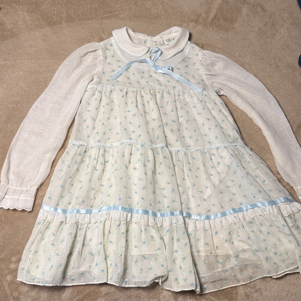 Floral Long Sleeve Dress with Blue Accents